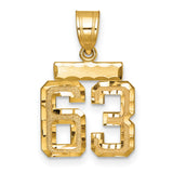 Small Brushed Diamond-cut Number 63 Charm Pendant in Real 14k Yellow Gold