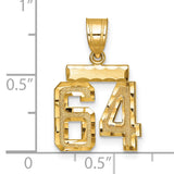 Small Brushed Diamond-cut Number 64 Charm Pendant in Real 14k Yellow Gold
