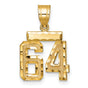 Small Brushed Diamond-cut Number 64 Charm Pendant in Real 14k Yellow Gold