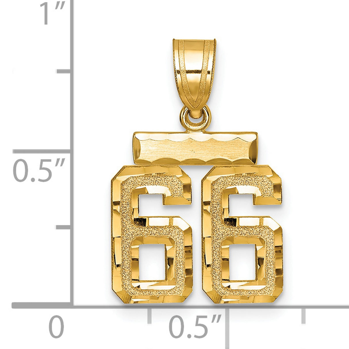 Small Brushed Diamond-cut Number 66 Charm Pendant in Real 14k Yellow Gold