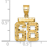 Small Brushed Diamond-cut Number 68 Charm Pendant in Real 14k Yellow Gold
