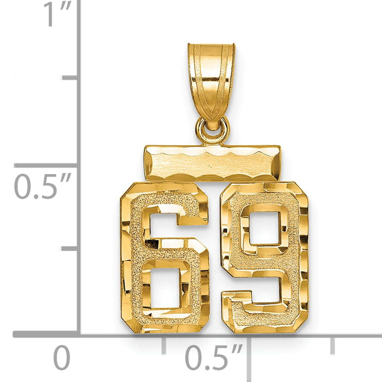 Small Brushed Diamond-cut Number 69 Charm Pendant in Real 14k Yellow Gold