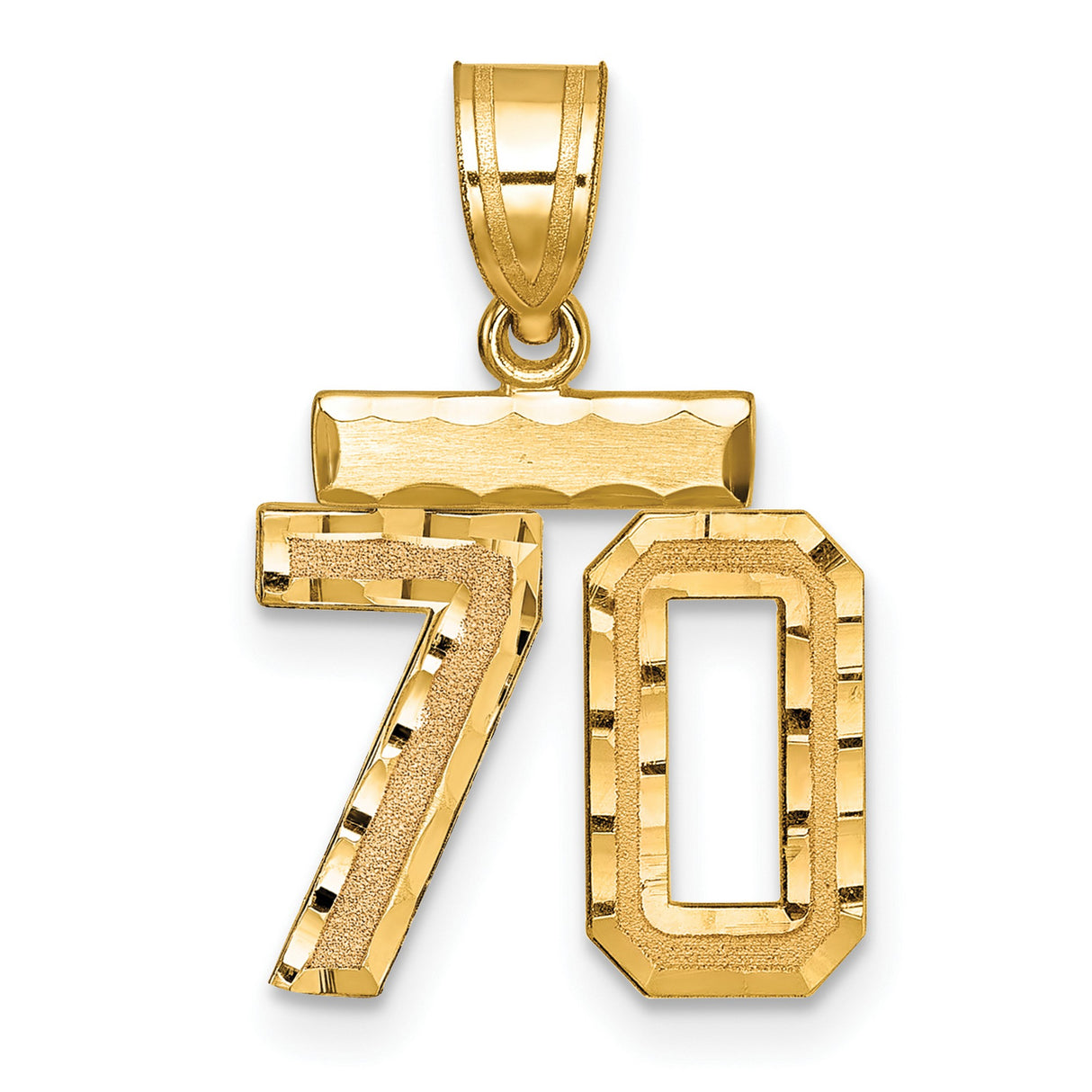 14k Yellow Gold Number 70 Pendant, Polished and Textured Milestone Jewelry