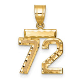 Small Brushed Diamond-cut Number 72 Charm Pendant in Real 14k Yellow Gold