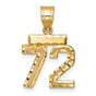 Small Brushed Diamond-cut Number 72 Charm Pendant in Real 14k Yellow Gold
