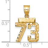 14k Yellow Gold Pendant, Number 73 Design, Bold Textured Digits, Sports Charm for Men or Unisex