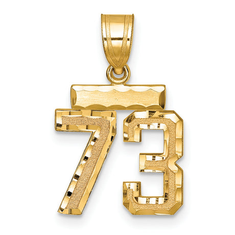 14k Yellow Gold Pendant, Number 73 Design, Bold Textured Digits, Sports Charm for Men or Unisex