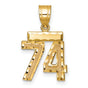 Small Brushed Diamond-cut Number 74 Charm Pendant in Real 14k Yellow Gold