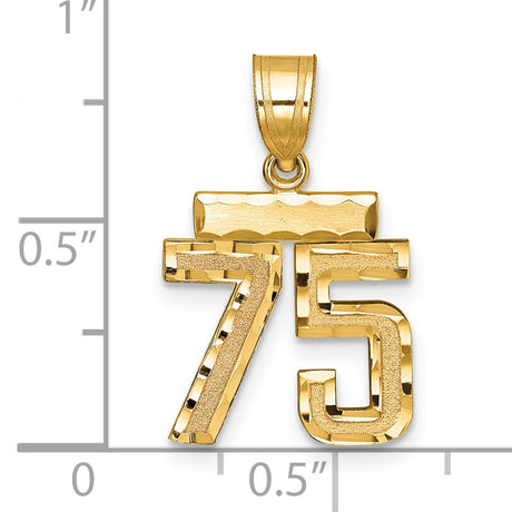 14k Yellow Gold Number 75 Pendant, Textured and Polished Milestone Charm