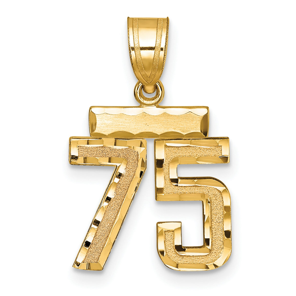 14k Yellow Gold Number 75 Pendant, Textured and Polished Milestone Charm