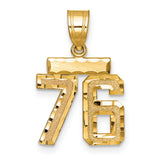 Small Brushed Diamond-cut Number 76 Charm Pendant in Real 14k Yellow Gold