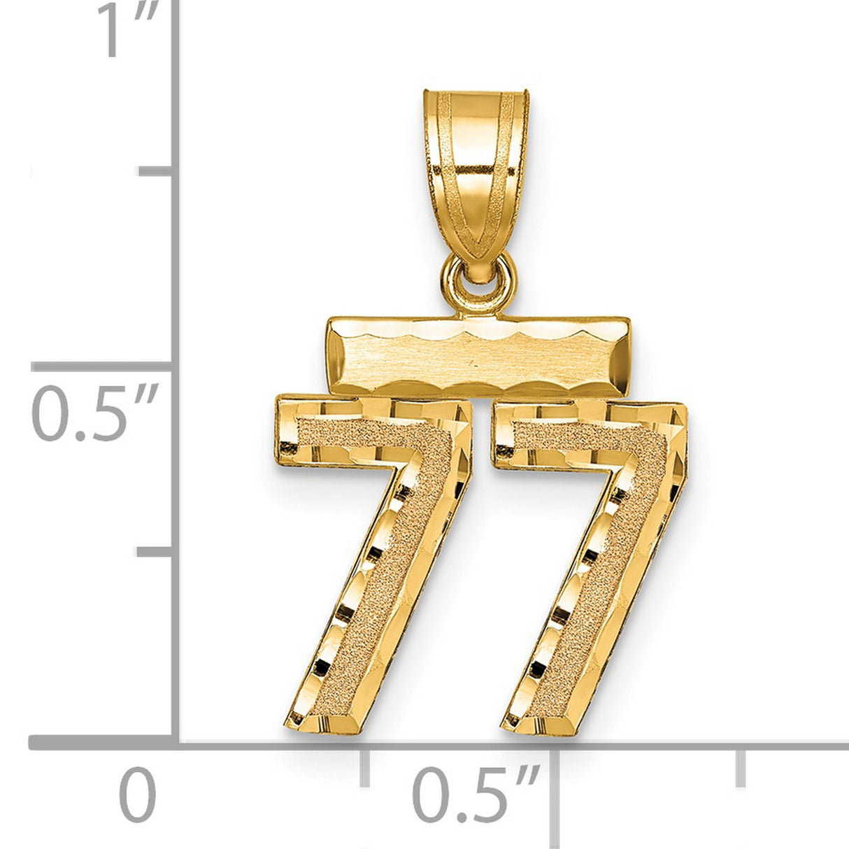 14k Yellow Gold Number 77 Pendant, Bold Textured Angel Number Jewelry for Men or Unisex