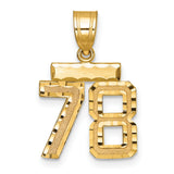 Small Brushed Diamond-cut Number 78 Charm Pendant in Real 14k Yellow Gold