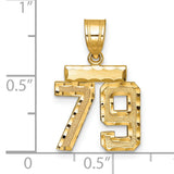 Small Brushed Diamond-cut Number 79 Charm Pendant in Real 14k Yellow Gold