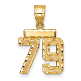 Small Brushed Diamond-cut Number 79 Charm Pendant in Real 14k Yellow Gold