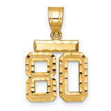 Small Brushed Diamond-cut Number 80 Charm Pendant in Real 14k Yellow Gold
