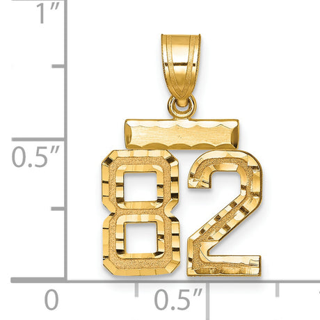 Small Brushed Diamond-cut Number 82 Charm Pendant in Real 14k Yellow Gold