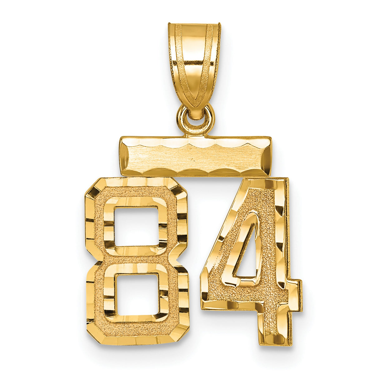 14k Yellow Gold Number 84 Pendant with Polished Bail, Bold Textured Charm for Men or Unisex