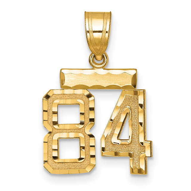 14k Yellow Gold Number 84 Pendant with Polished Bail, Bold Textured Charm for Men or Unisex