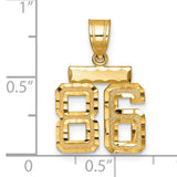 Small Brushed Diamond-cut Number 86 Charm Pendant in Real 14k Yellow Gold