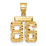 Small Brushed Diamond-cut Number 86 Charm Pendant in Real 14k Yellow Gold