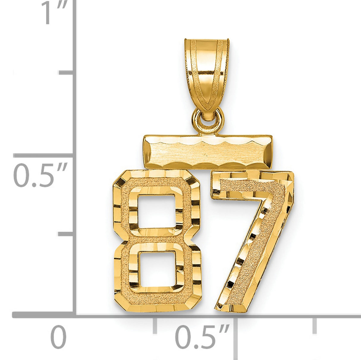 14k Yellow Gold Number 87 Pendant, Textured and Polished Numeric Charm for Men and Unisex Wear