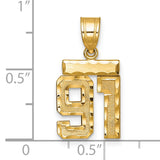 Small Brushed Diamond-cut Number 91 Charm Pendant in Real 14k Yellow Gold