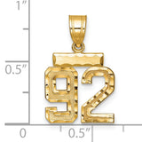 Small Brushed Diamond-cut Number 92 Charm Pendant in Real 14k Yellow Gold