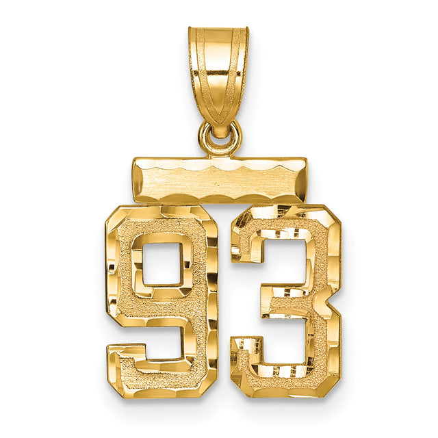 14k Yellow Gold Number 93 Pendant, Polished and Textured Sports Jersey Charm