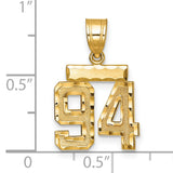 Small Brushed Diamond-cut Number 94 Charm Pendant in Real 14k Yellow Gold