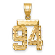 Small Brushed Diamond-cut Number 94 Charm Pendant in Real 14k Yellow Gold
