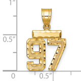 Small Brushed Diamond-cut Number 97 Charm Pendant in Real 14k Yellow Gold