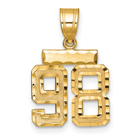 14k Yellow Gold Number 98 Pendant, Bold Block Style Commemorative Jewelry for Men and Unisex