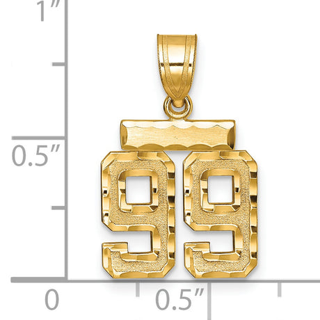 14k Yellow Gold Number 99 Pendant with Polished Bar, Textured Bold Design