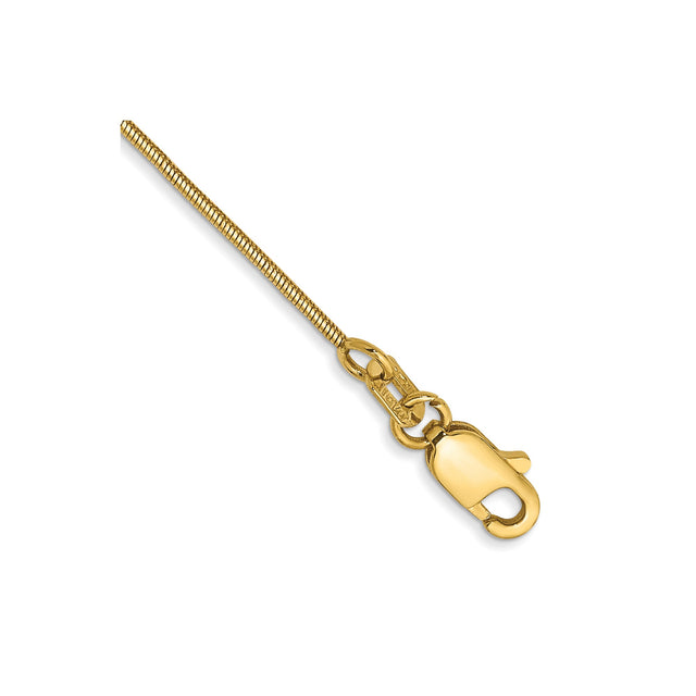14K Yellow Gold 0.8 mm Polished Chain Anklet, Solid
