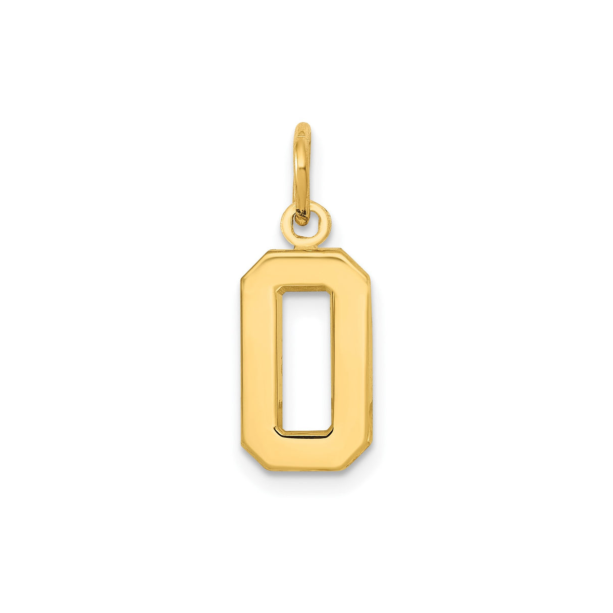 14k Yellow Gold Number 0 Pendant Charm, Octagon Edge Polished Design for Women or Unisex Wear