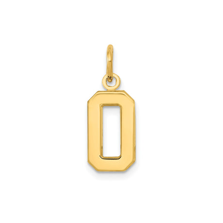 14k Yellow Gold Number 0 Pendant Charm, Octagon Edge Polished Design for Women or Unisex Wear