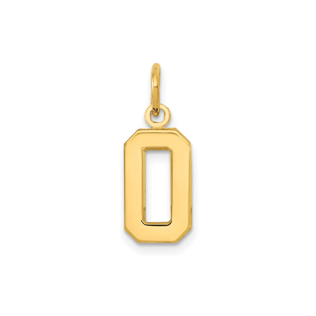 14k Yellow Gold Number 0 Pendant Charm, Octagon Edge Polished Design for Women or Unisex Wear