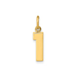14k Yellow Gold Number One Pendant Charm, Polished Block Font, Unisex Jewelry