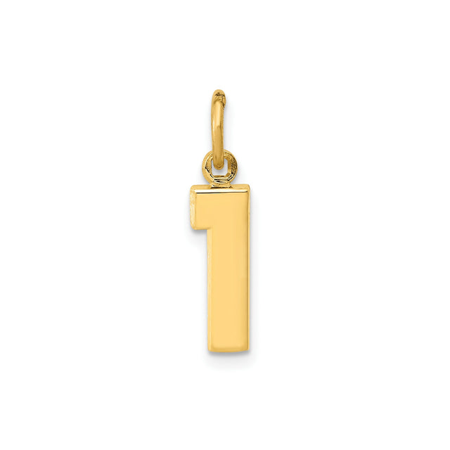 14k Yellow Gold Number One Pendant Charm, Polished Block Font, Unisex Jewelry