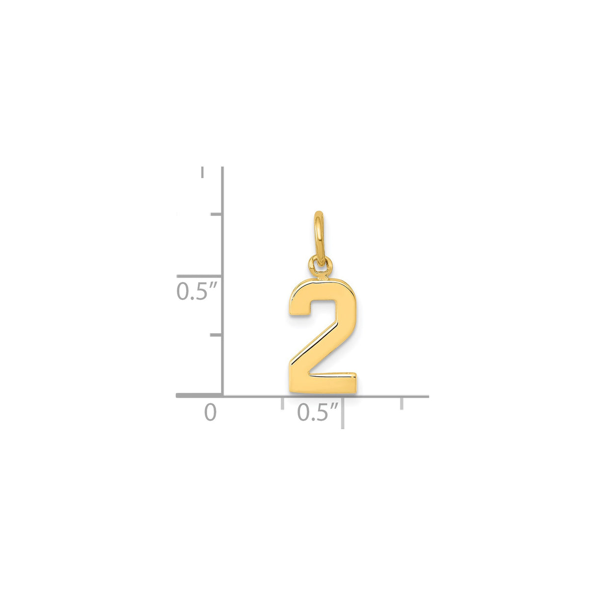 14k Yellow Gold Number 2 Pendant, Solid Polished Numeric Charm, Minimalist Unisex Jewelry