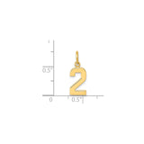 14k Yellow Gold Number 2 Pendant, Solid Polished Numeric Charm, Minimalist Unisex Jewelry