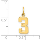 14k Yellow Gold Number 3 Pendant Charm, Block Style Numeric Design, Unisex Jewelry
