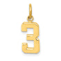 14k Yellow Gold Number 3 Pendant Charm, Block Style Numeric Design, Unisex Jewelry