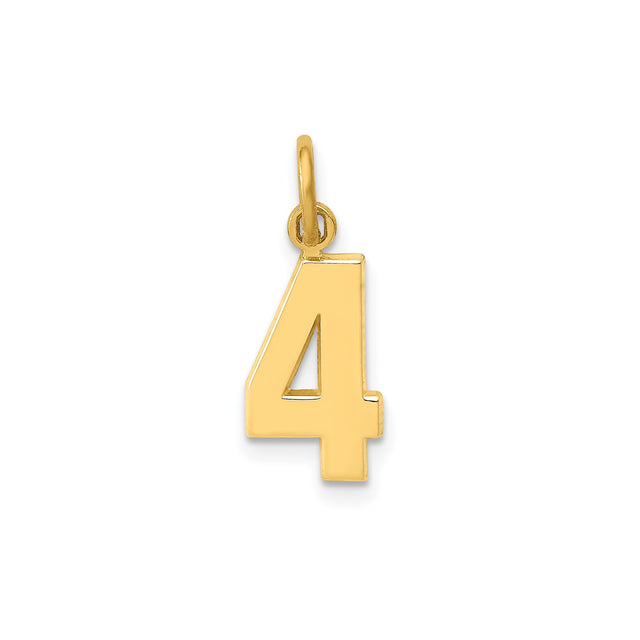 14k Yellow Gold Number 4 Pendant Charm, Polished Numeric Design, Unisex Jewelry Accessory