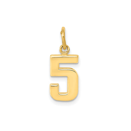 14k Yellow Gold Number 5 Pendant Charm, Polished Finish, Minimalist Unisex Jewelry