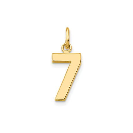 14k Yellow Gold Number 7 Pendant, Polished Block Numeral Charm, Minimalist Unisex Jewelry