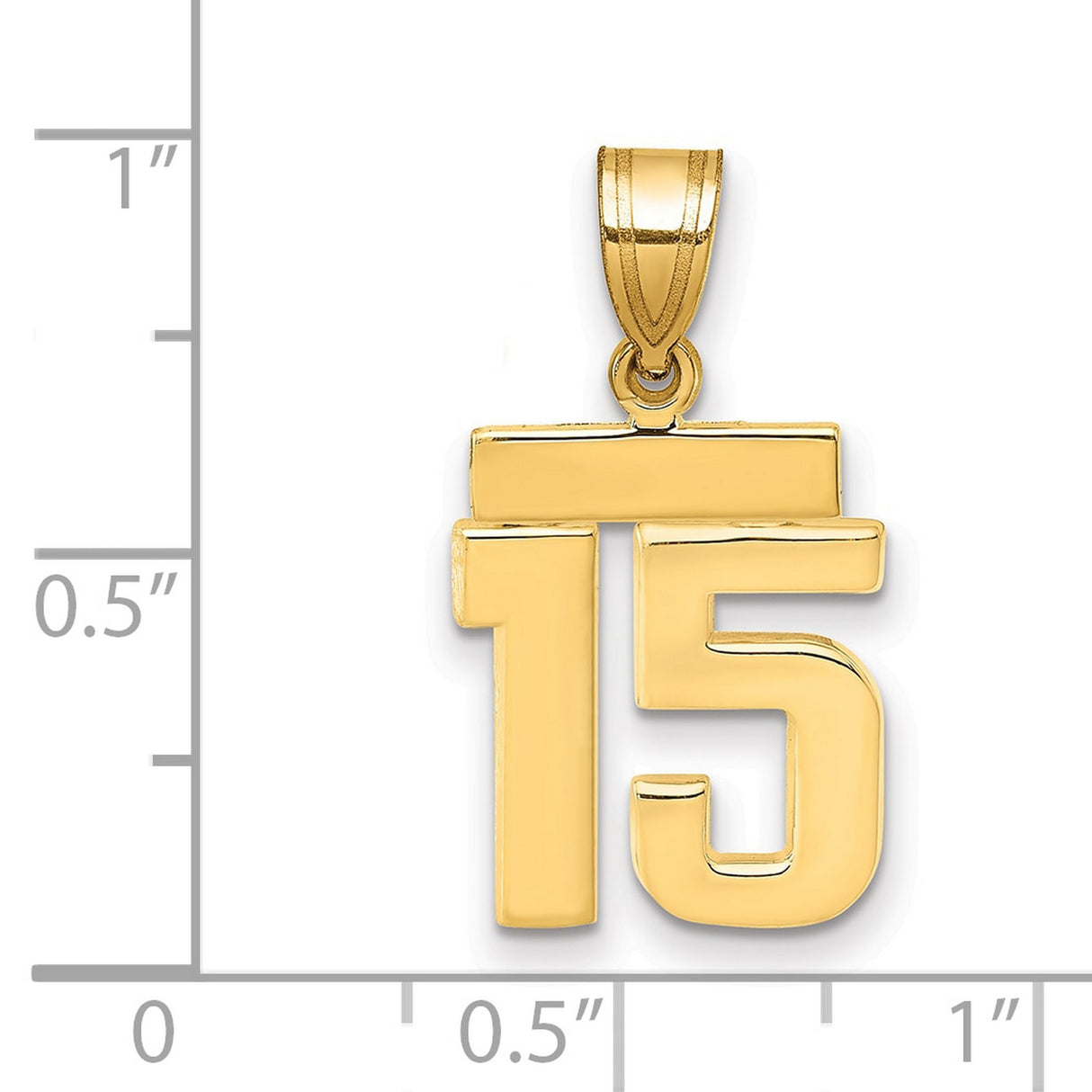 Small Polished Number 15 Charm Pendant in Real 14k Yellow Gold