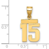 Small Polished Number 15 Charm Pendant in Real 14k Yellow Gold