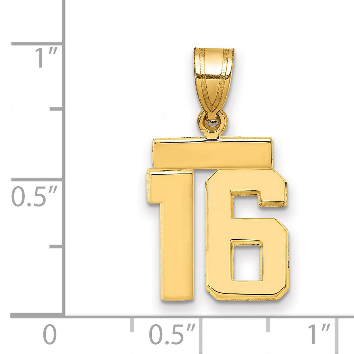 14k Yellow Gold Number 16 Pendant, Bold Block Design Unisex Charm